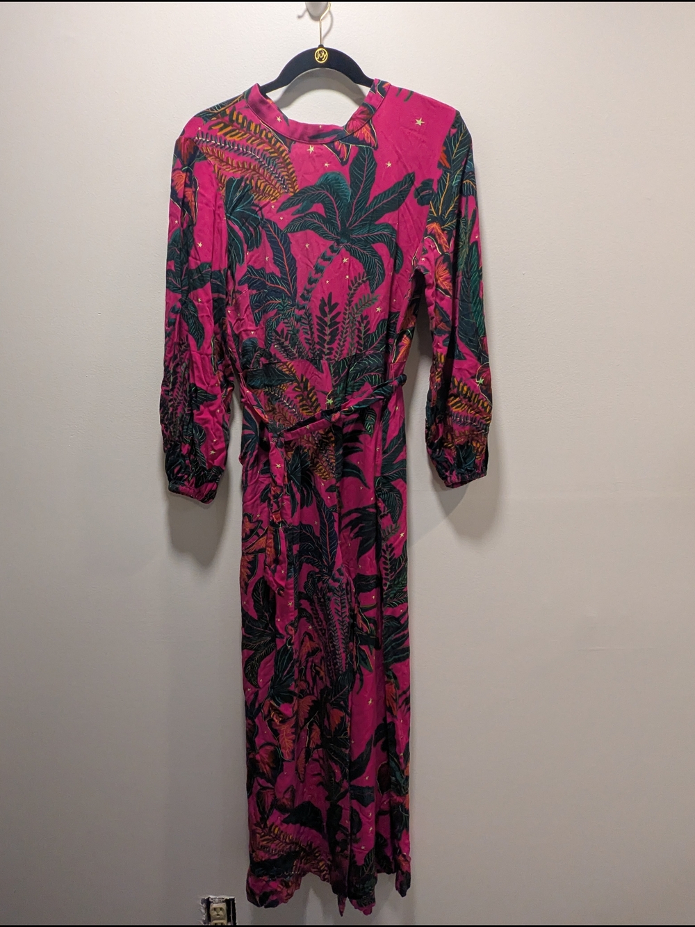 FARM Rio Tropical Fuchsia Wide-Leg Jumpsuit Tie Waist Large Tropical Resort - Picture 7 of 16